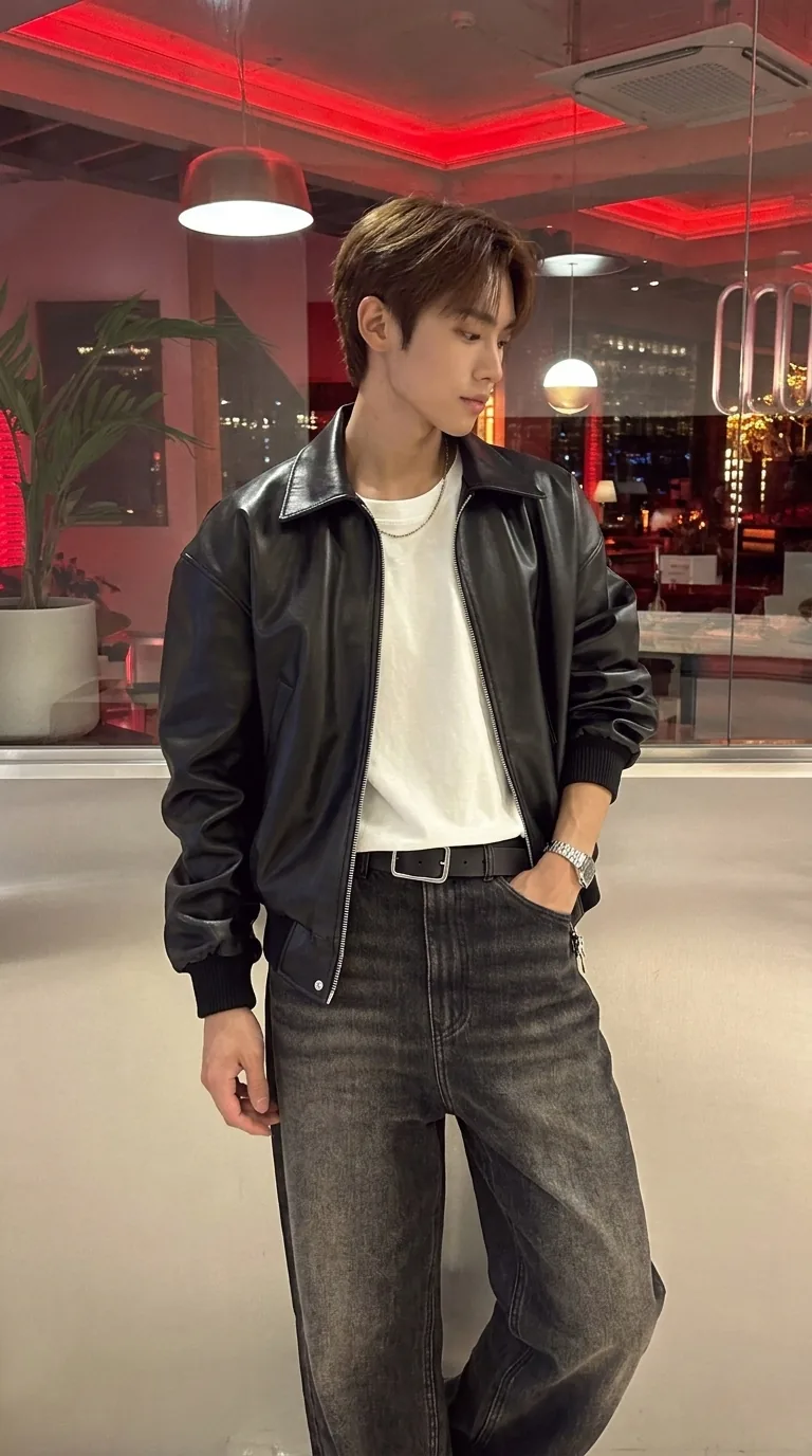 Man wearing Buneri black leather jacket