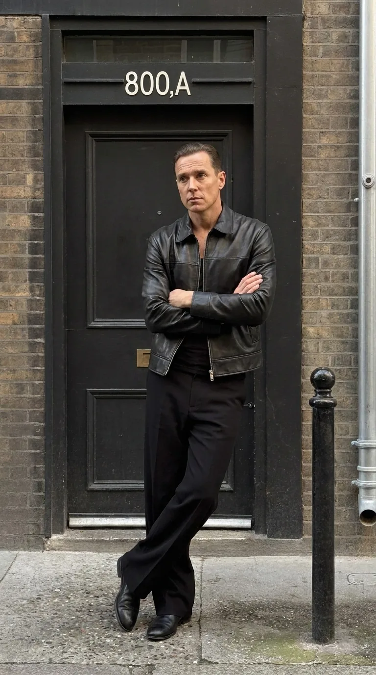 Man wearing Buneri black leather jacket