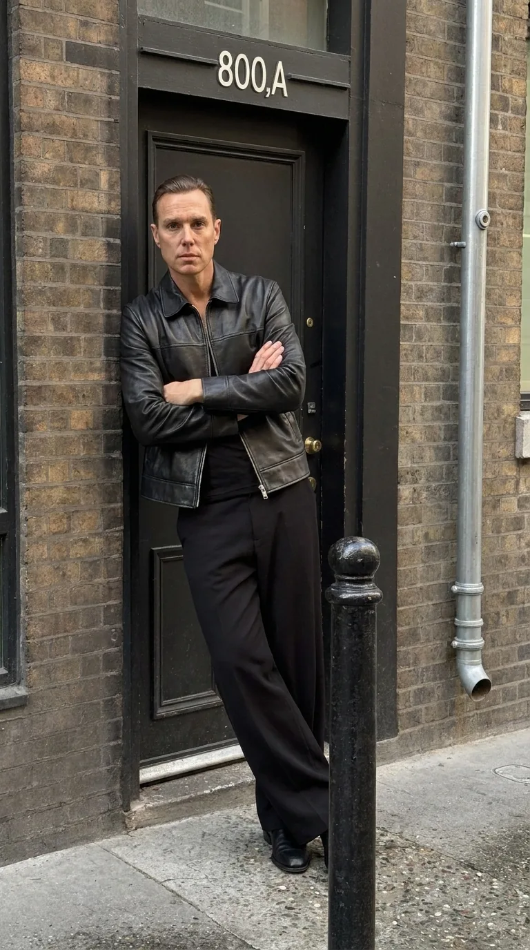 Man wearing Buneri black leather jacket