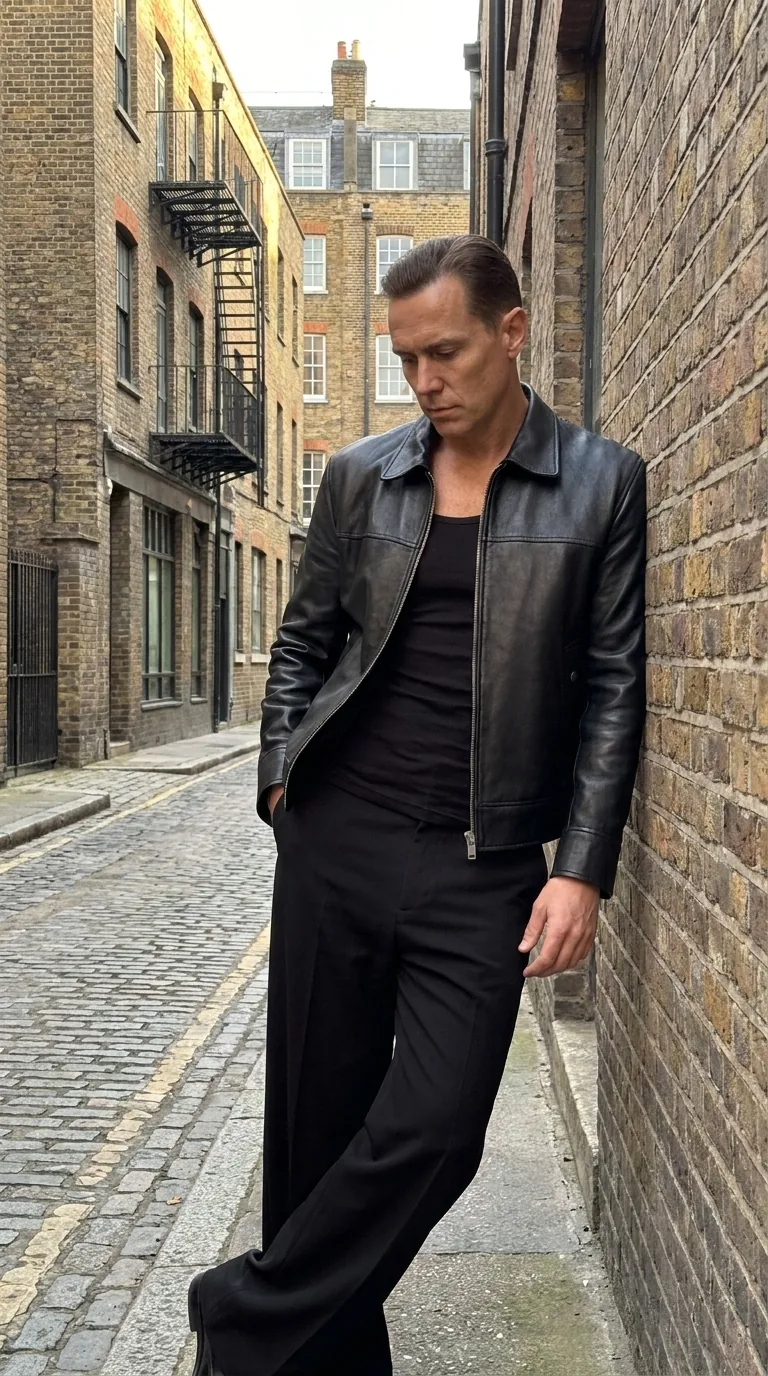 Man wearing Buneri black leather jacket