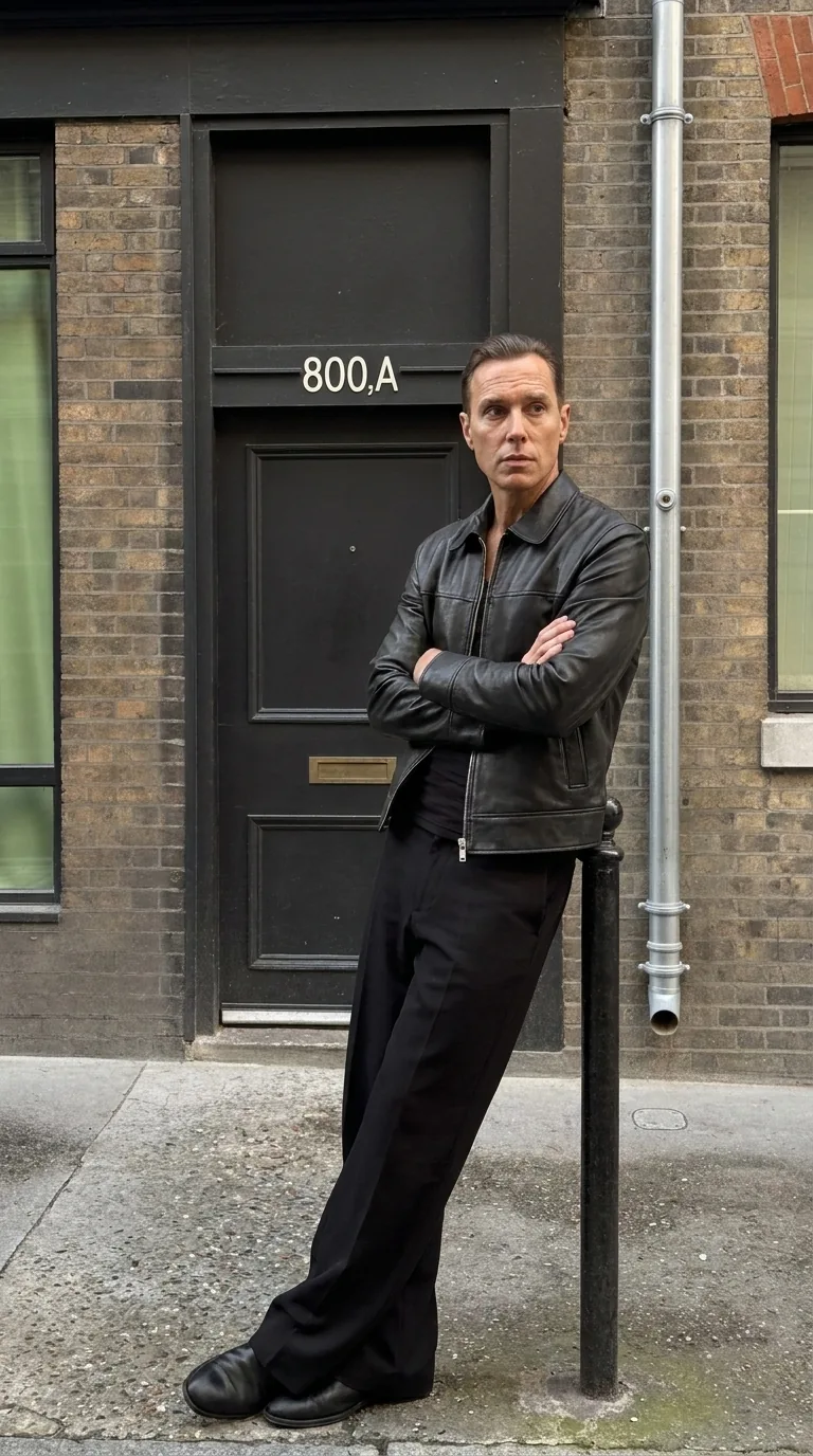 Man wearing Buneri black leather jacket