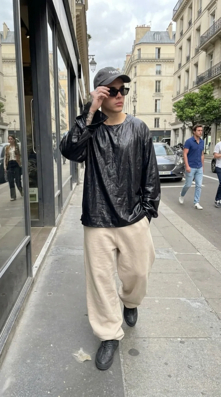 Man wearing Buneri black leather jacket