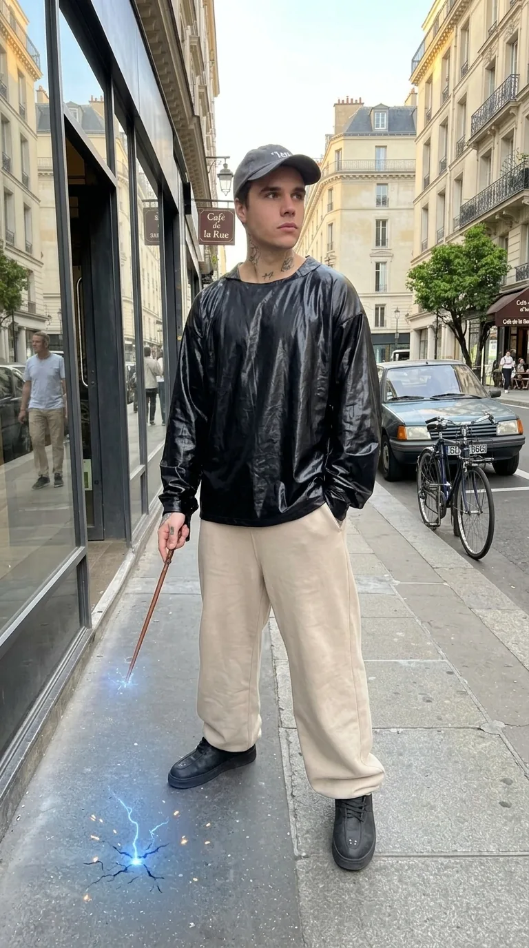 Man wearing Buneri black leather jacket
