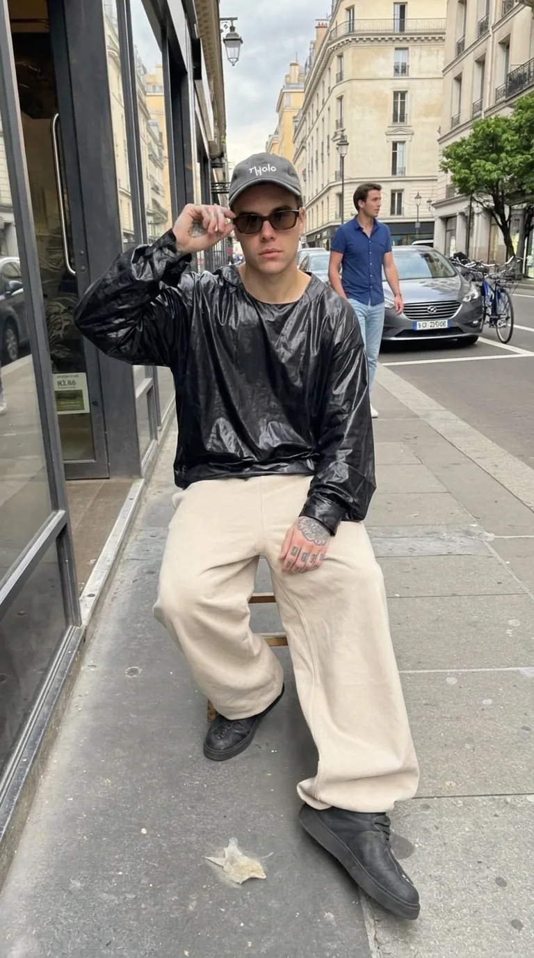 Man wearing Buneri black leather jacket