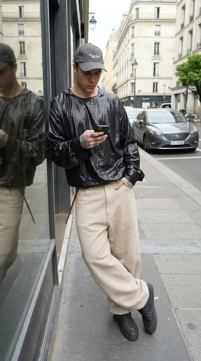 Man wearing Buneri black leather jacket