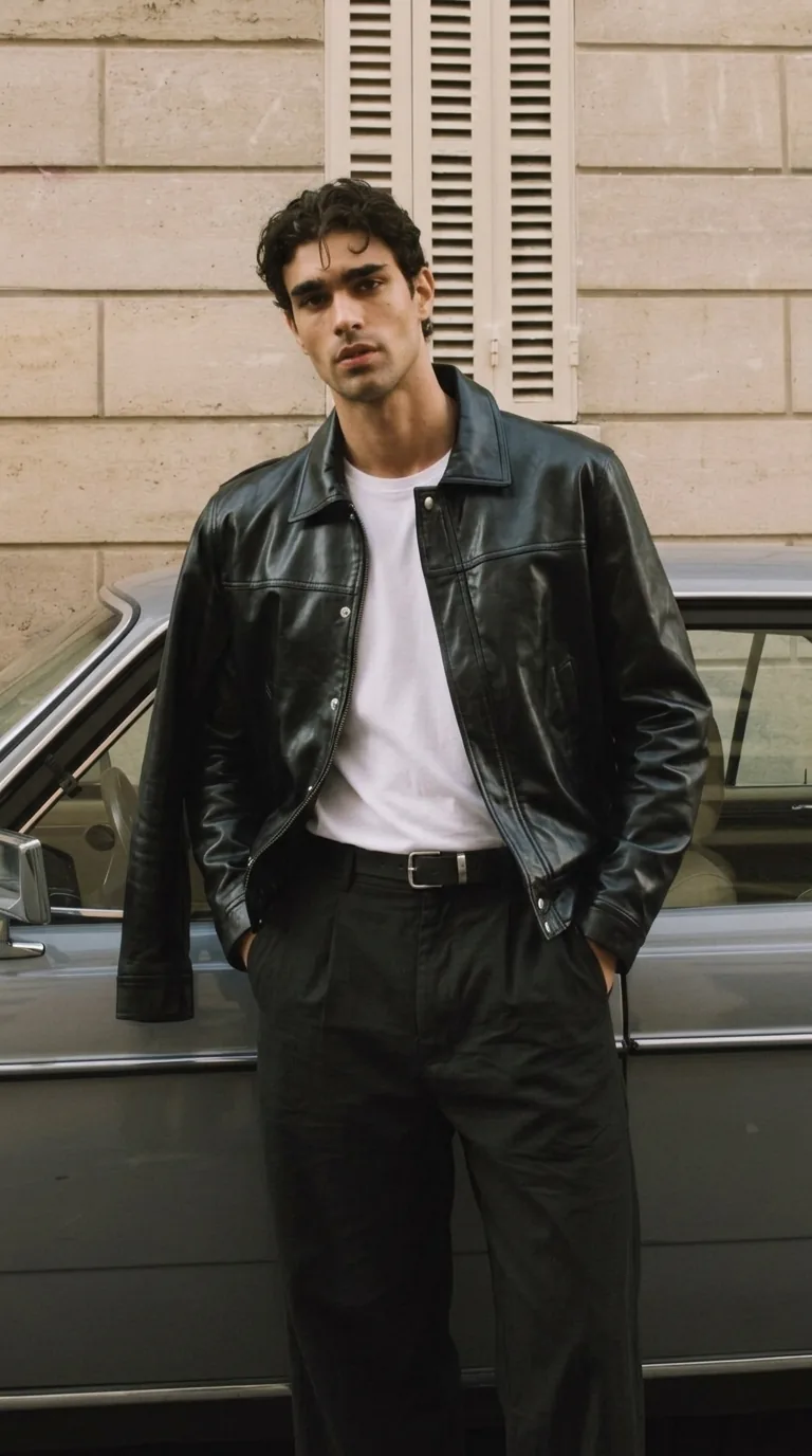 Man wearing Buneri black leather jacket
