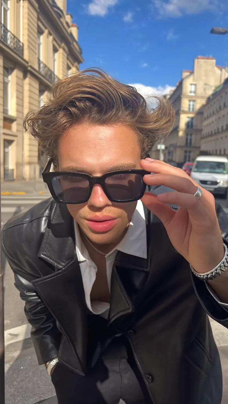 Man wearing Buneri black leather jacket