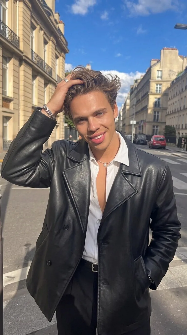 Man wearing Buneri black leather jacket