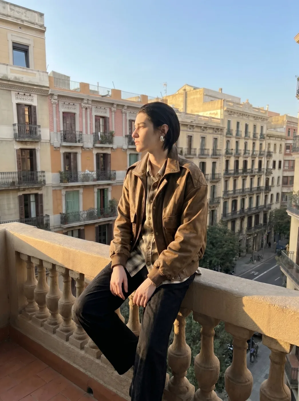 Man wearing Buneri brown leather jacket