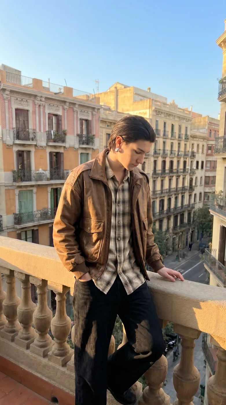 Man wearing Buneri brown leather jacket