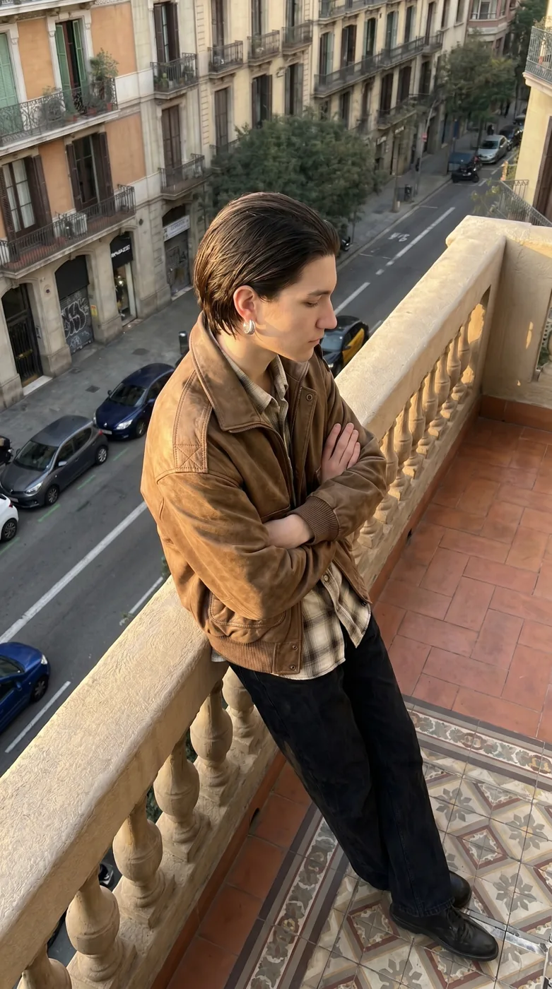 Man wearing Buneri brown leather jacket