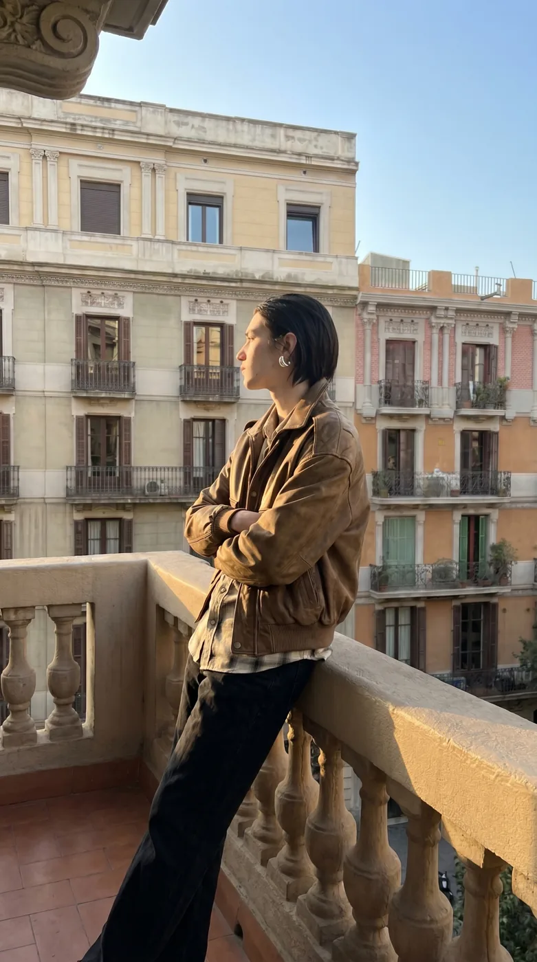 Man wearing Buneri brown leather jacket