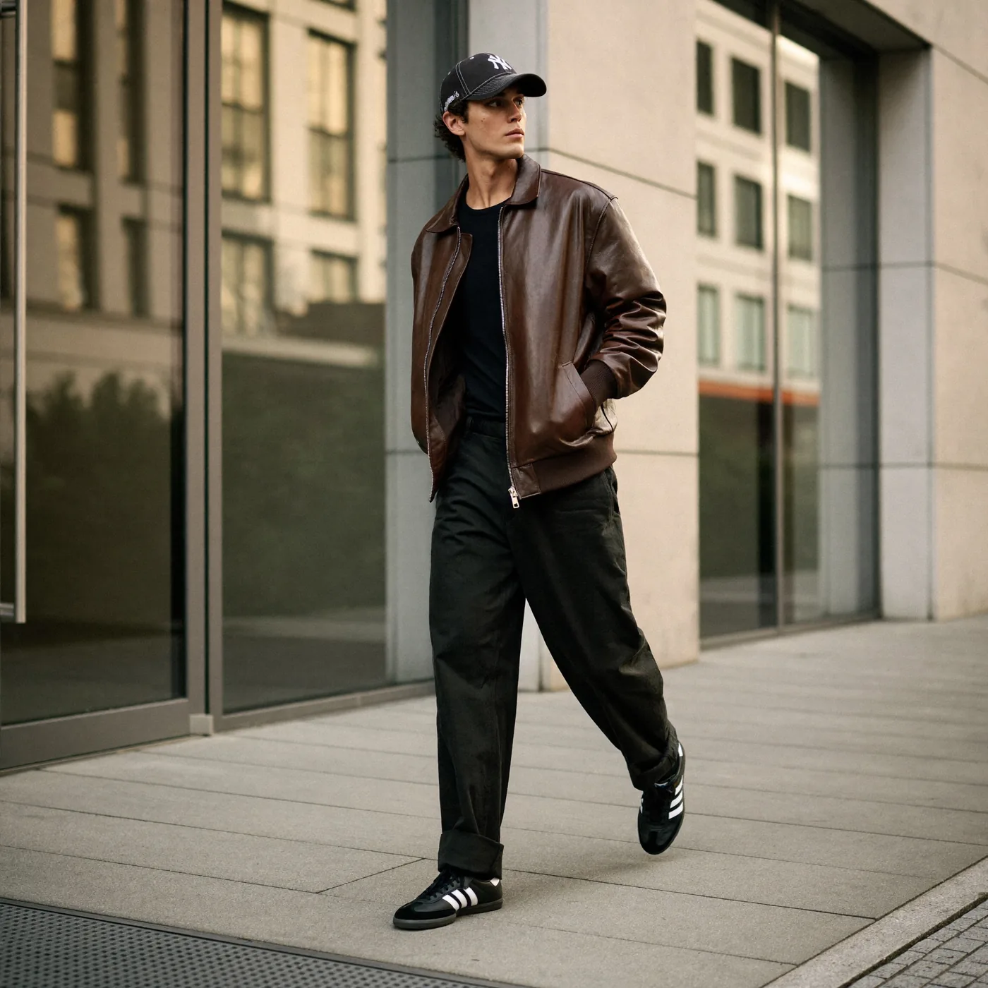 Man wearing Buneri brown leather jacket