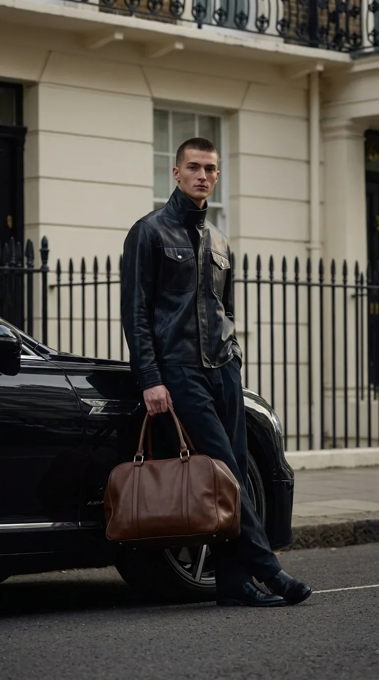 Man wearing Buneri grey leather jacket