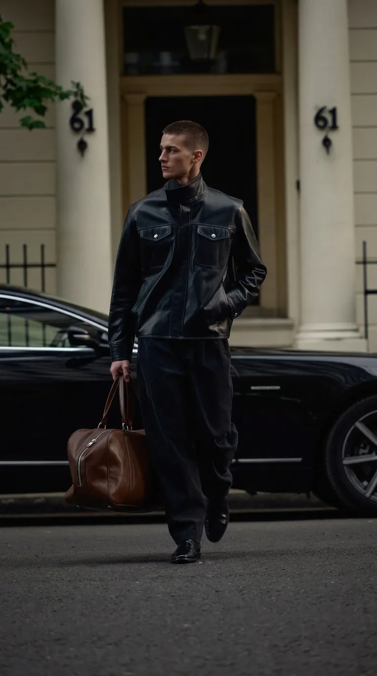 Man wearing Buneri grey leather jacket
