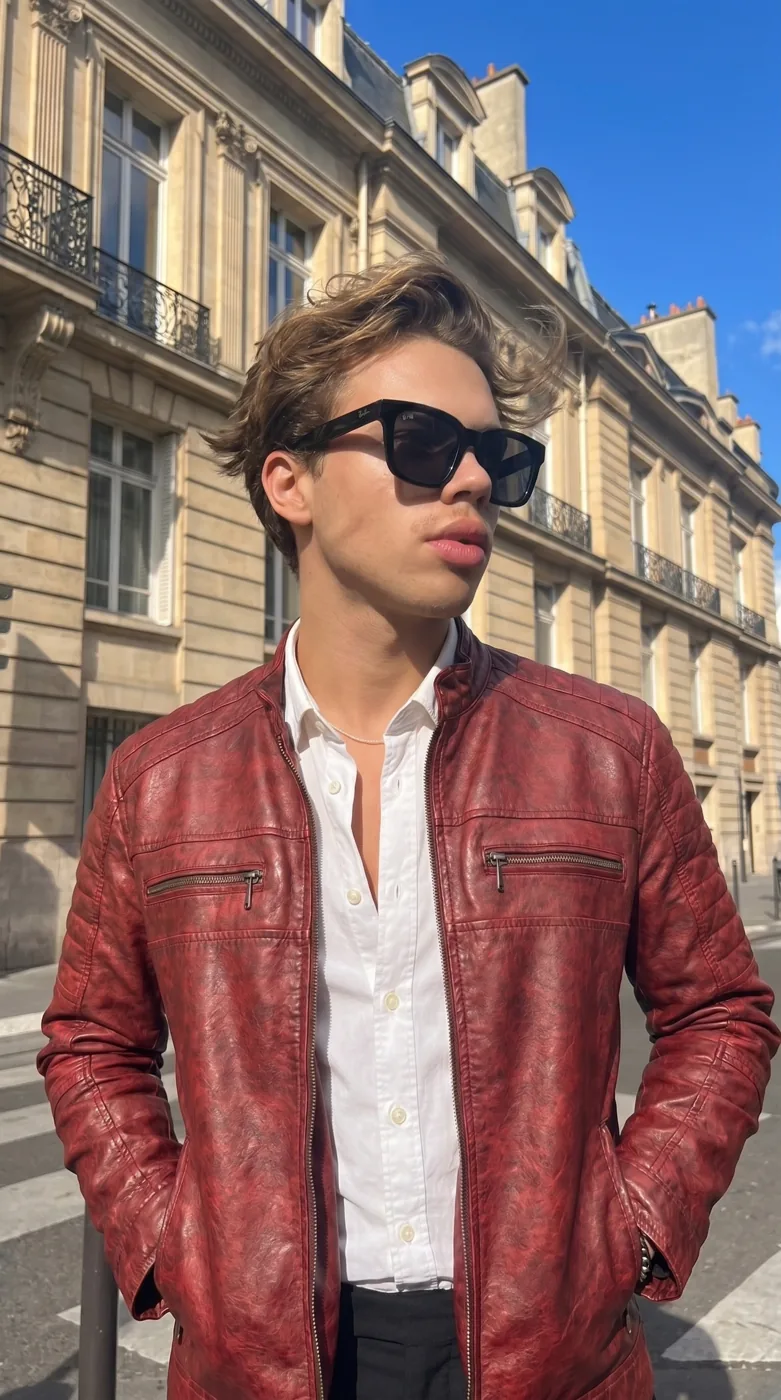 Man wearing Buneri red leather jacket