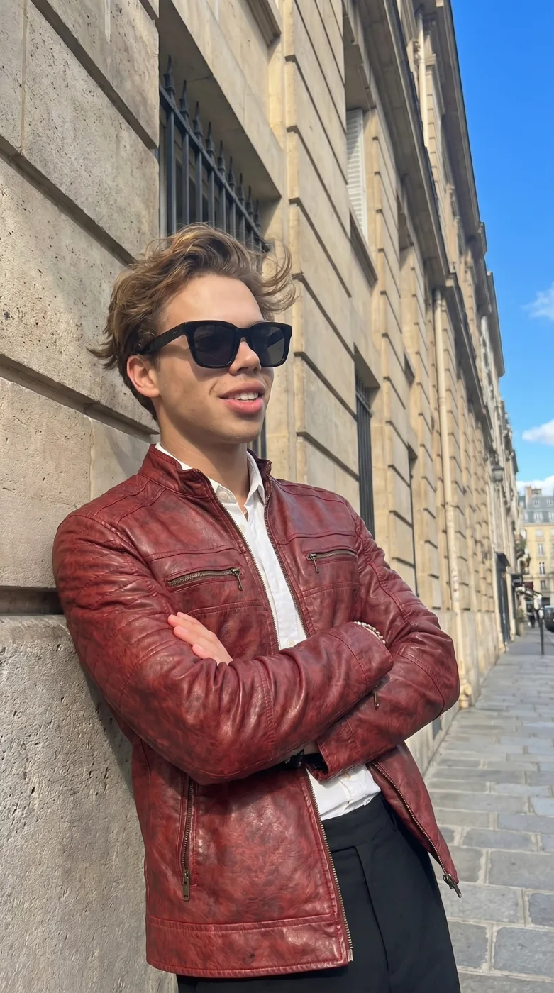 Man wearing Buneri red leather jacket