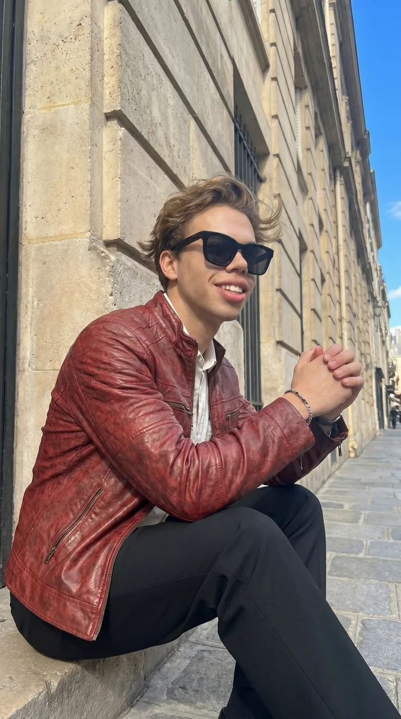 Man wearing Buneri red leather jacket