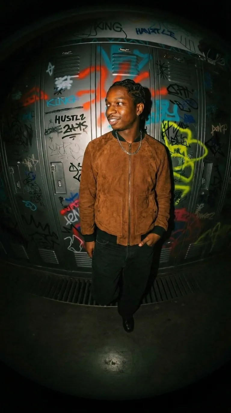 Man wearing Buneri brown suede leather bomber jacket