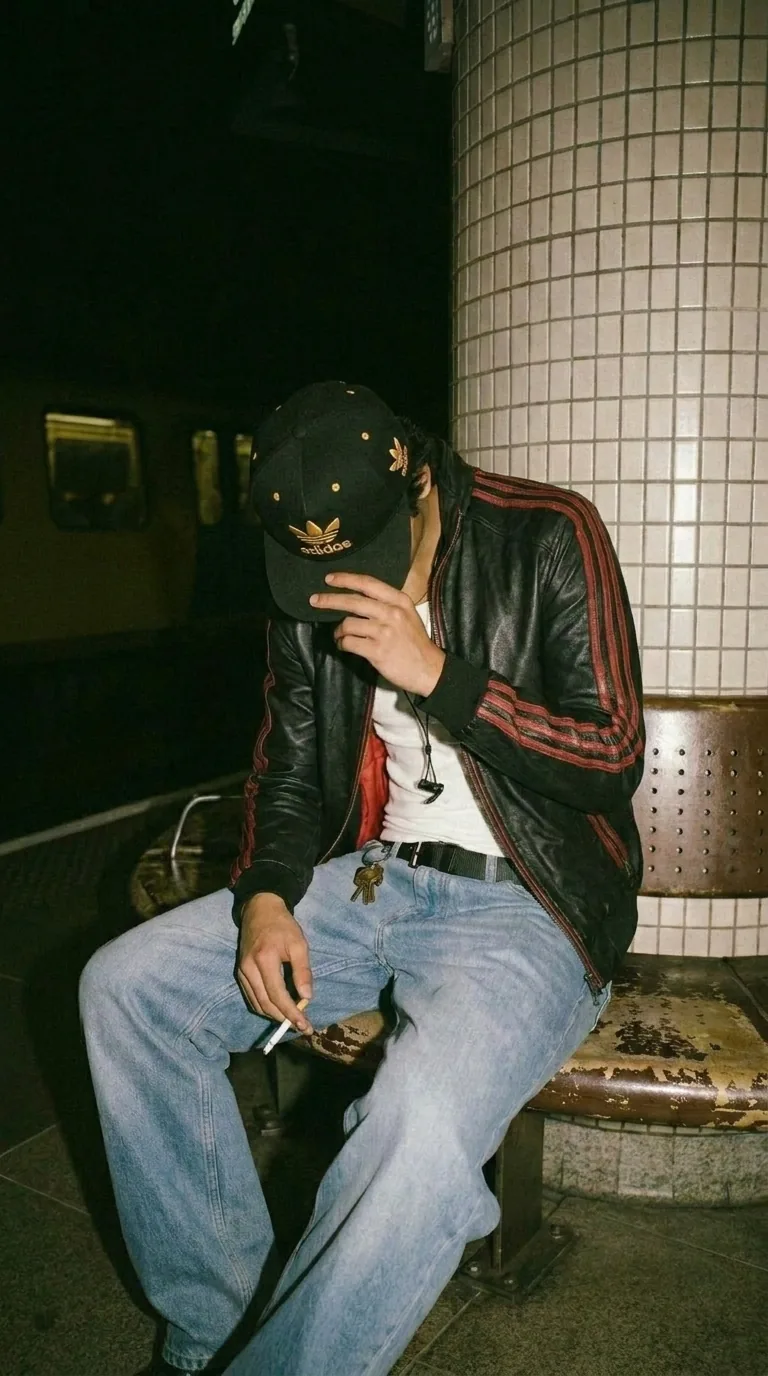 Man wearing Buneri green varsity leather bomber jacket
