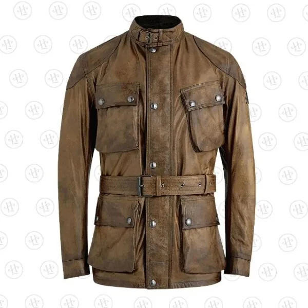 Man wearing Buneri brown waxed leather field coat