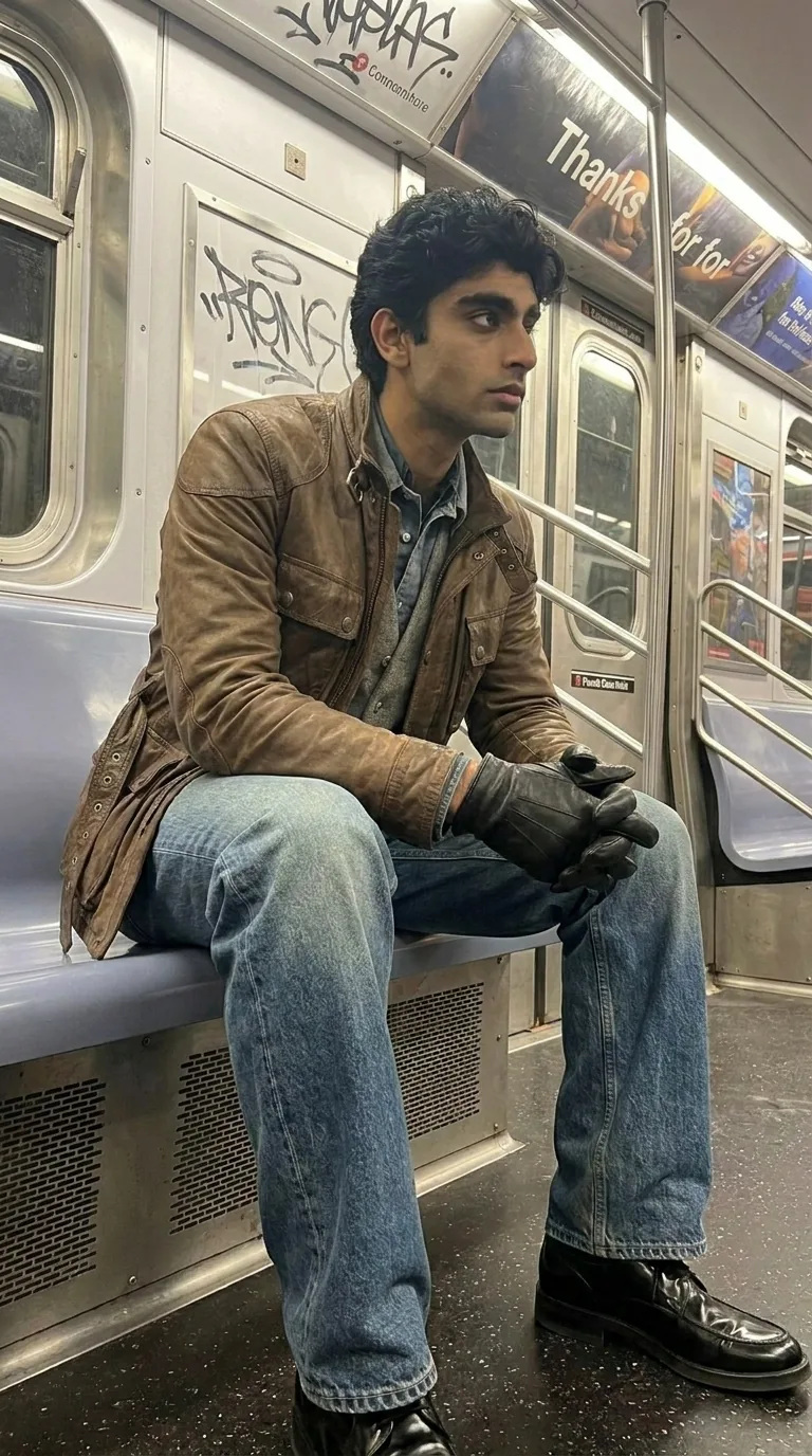 Man wearing Buneri brown waxed leather field coat