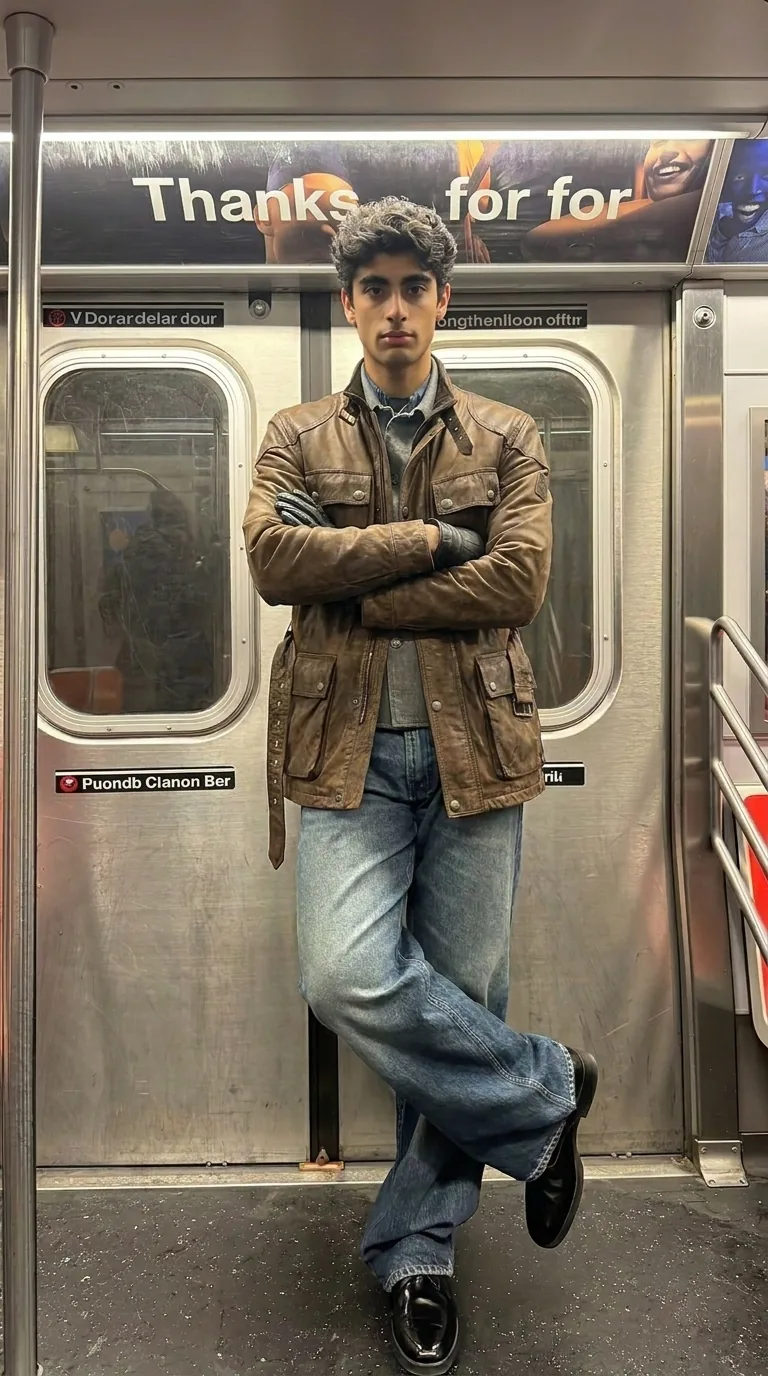 Man wearing Buneri brown waxed leather field coat