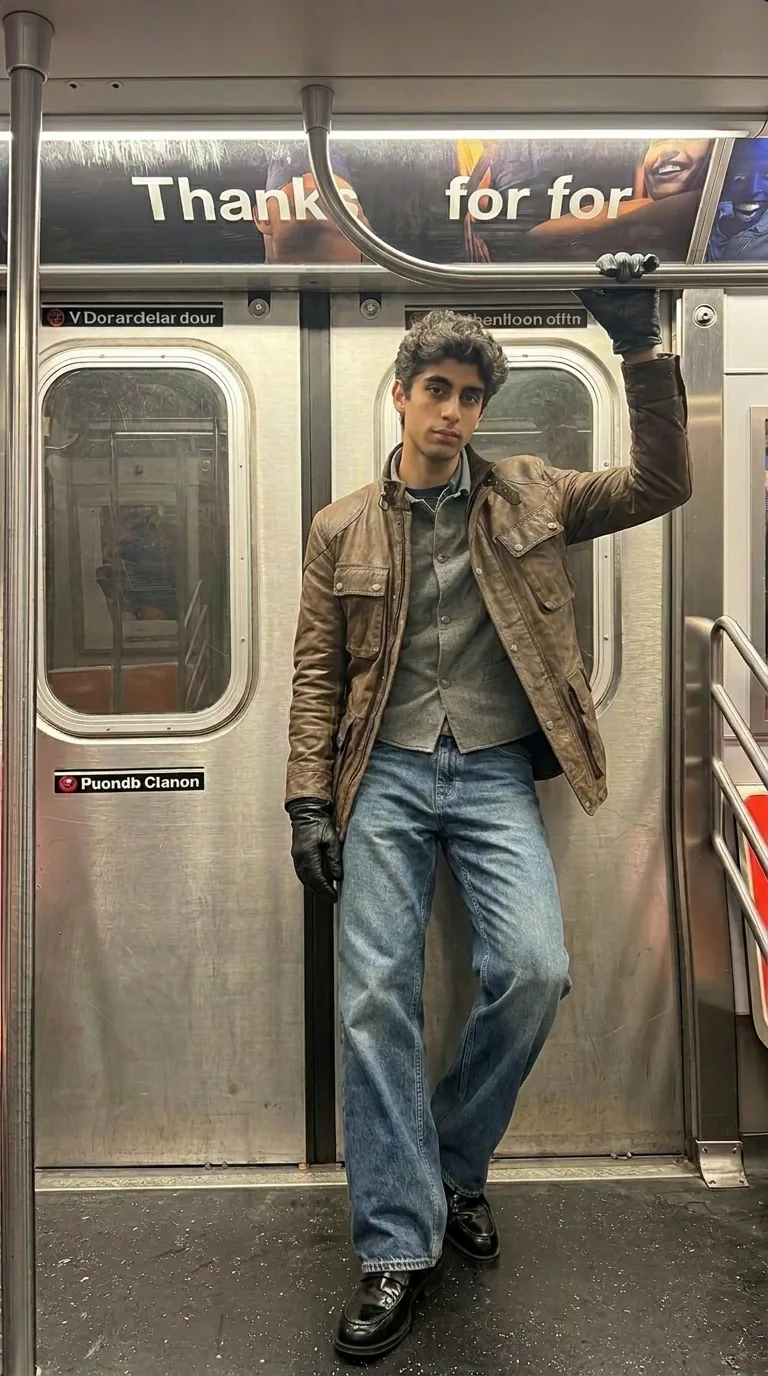 Man wearing Buneri brown waxed leather field coat