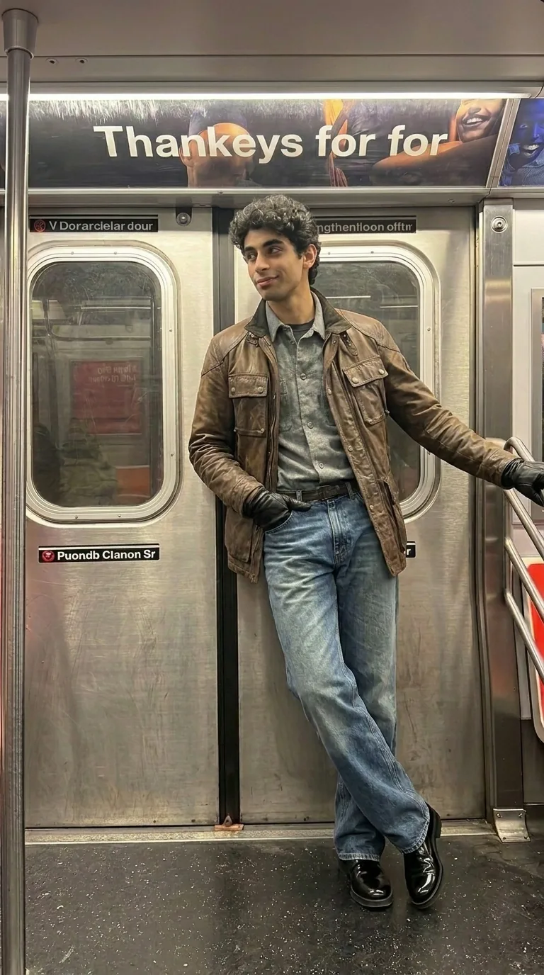Man wearing Buneri brown waxed leather field coat