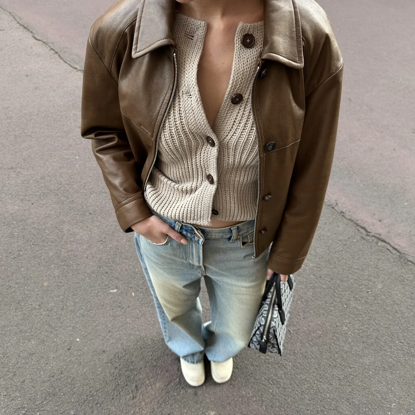 Woman wearing Buneri leather jacket outfit women 13