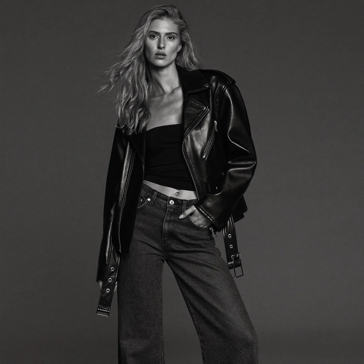 Woman wearing Buneri streetstyle leather jacket women 18