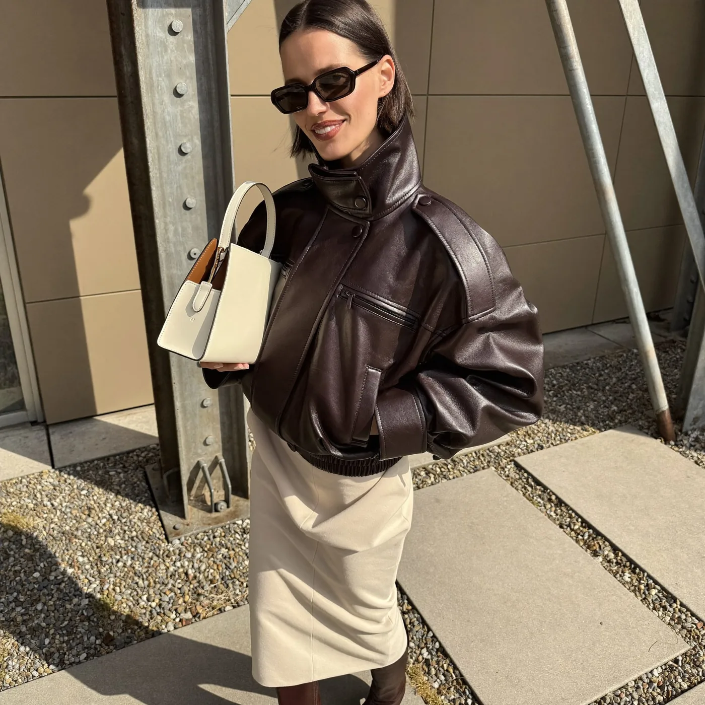 Woman wearing Buneri style motard femme chic 6