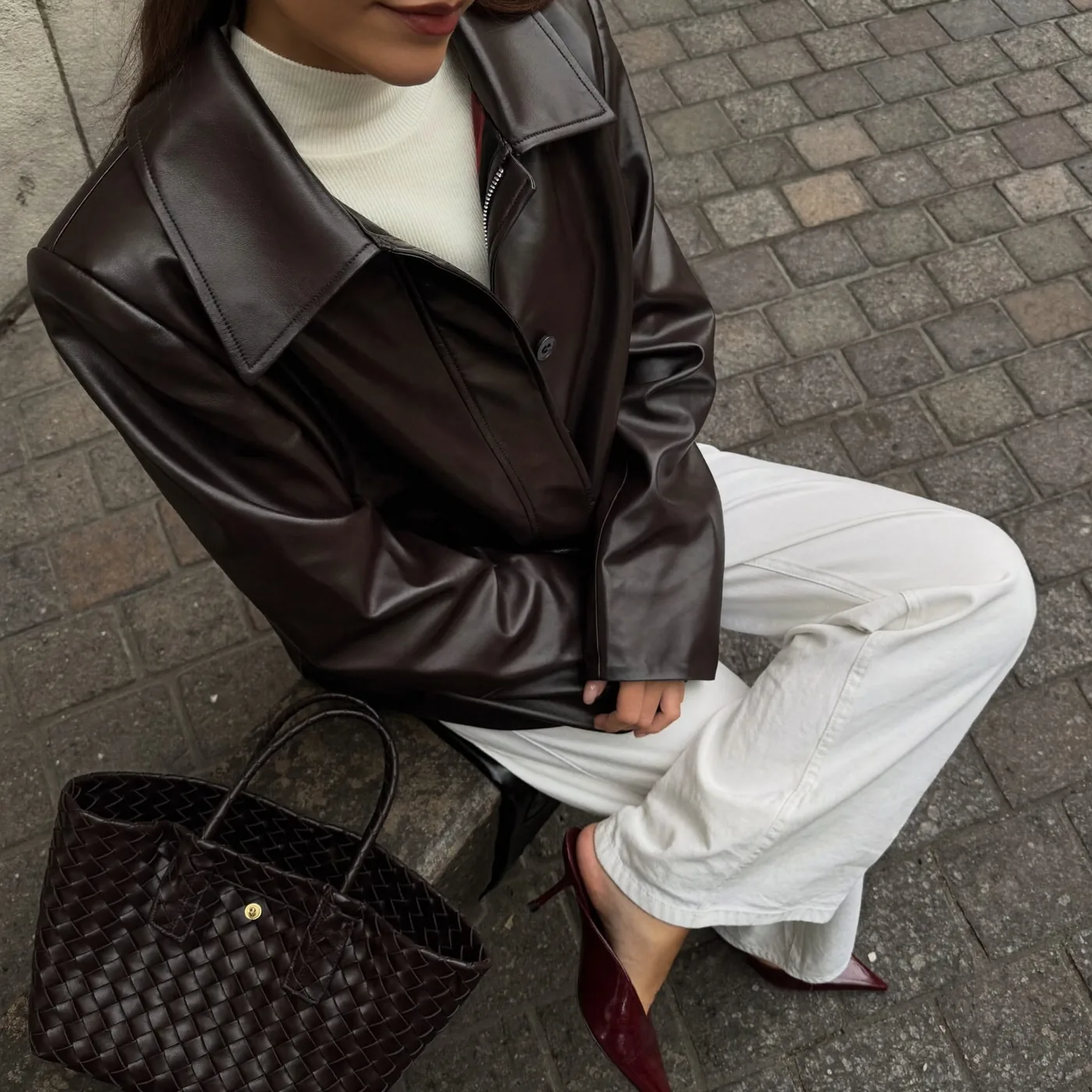 Woman wearing Buneri tendance veste en cuir femme 5