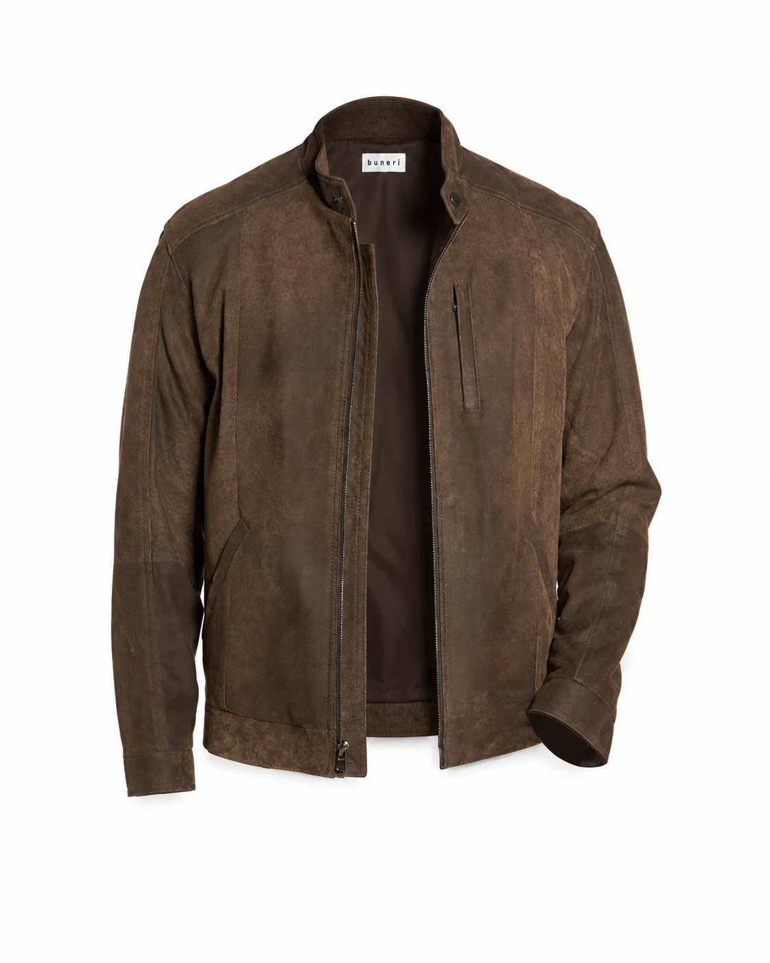Men’s Brown Suede Café Racer Jacket — Front view